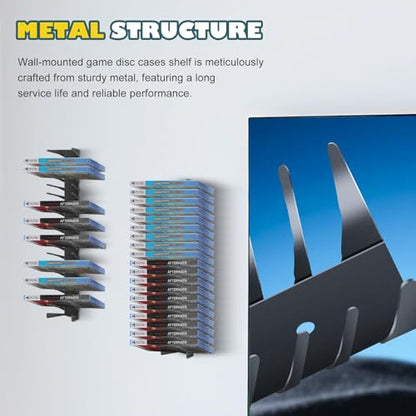 4 Pack Wall Mount DVD Storage Shelf for , CD & Video Game Case - Heavy-Duty Metal CD Rack for PS5 PS4 Xbox Switch - Floating DVD Media Storage Holder & Game Organizer for Gaming Room, Holds 76 Discs - size: 4-Pack