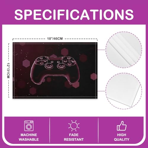 Erosebridal Boys Gaming 4 PCS of Placemats 12x18 Game Controller Place Mat for Dining Table Modern Joystick Non Slip Table Mats Claret Honeycomb Hexagon Spots - color: Claret