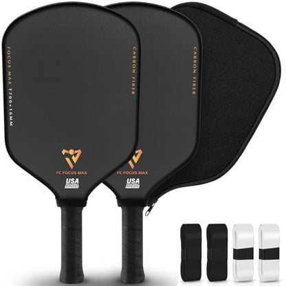 T700 Carbon Fiber Pickleball Paddle, Pickleball Set 16mm Pickle Ball Rackets with CMS Matte Surface Lightweight Honeycomb Core & Durable Edge Frame Larger Sweet Spot - color: MAX -2 Rackets