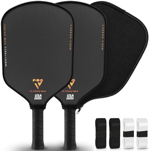 T700 Carbon Fiber Pickleball Paddle, Pickleball Set 16mm Pickle Ball Rackets with CMS Matte Surface Lightweight Honeycomb Core & Durable Edge Frame Larger Sweet Spot - color: MAX -2 Rackets