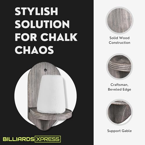 Elegant Wall Mounted Pool Table Chalk Cone Holder - Extra-Sturdy with Beveled Edge and Hardware - Gray