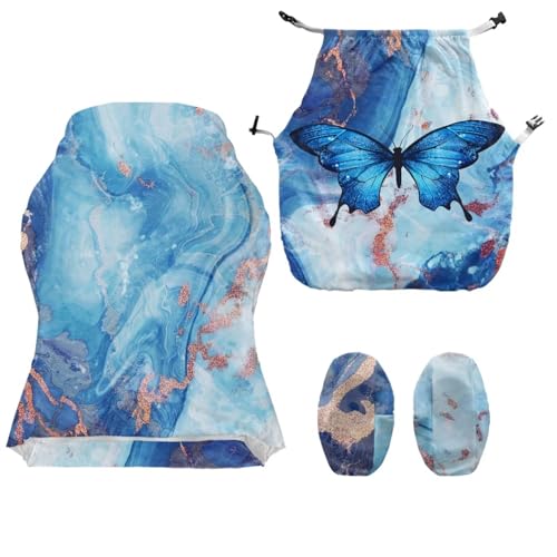 Suobstales Blue Butterfly Marble Print Gaming Chair Cover, Stretchable Computer Office Chair Cover for Armchair, Swivel Chairs, Computer Boss Chair, Removable Chair Slipcovers with Armrest Cover - color: Blue Butterfly Marble