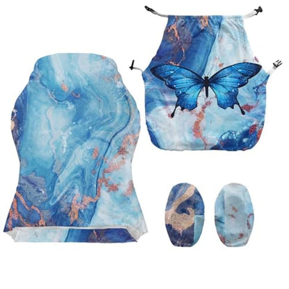 Suobstales Blue Butterfly Marble Print Gaming Chair Cover, Stretchable Computer Office Chair Cover for Armchair, Swivel Chairs, Computer Boss Chair, Removable Chair Slipcovers with Armrest Cover - color: Blue Butterfly Marble