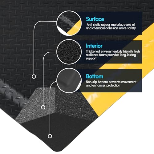 3 x 5 FT Anti Fatigue Mats Industrial 15/16 Inch Thick Soft Sponge Ergonomic Mat Durable Heavy Duty Diamond Plate Work Mat for Standing Non Slip Industrial Grade Floor Mat for Leg & Back Pain - size: 59.9"L x 36.2"W x 0.9"Th