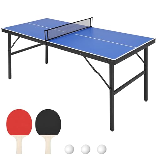 Portable Ping Pong Table, Foldable Table Tennis Tables with 2 Paddles and 3 Balls for Outdoor and Indoor Use, 5 Minute Assembly, 60 x 26 x 27.5 Inch