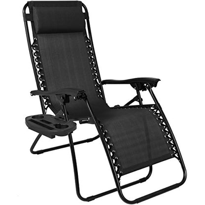 Best Choice Products Set of 2 Adjustable Steel Mesh Zero Gravity Lounge Chair Recliners w/Pillows and Cup Holder Trays - Black - color: Black, size: Standard