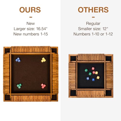 Upgraded 16.54’’ Shut The Box Dice Game with 15 Numbers for 1-4 Players, Large Wooden Board Math Game 16 Dices, Tabletop Games Kids Adults Family Party Birthday - color: 16.5 In-brown