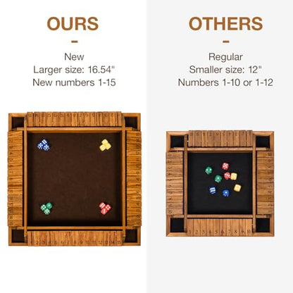 Upgraded 16.54’’ Shut The Box Dice Game with 15 Numbers for 1-4 Players, Large Wooden Board Math Game 16 Dices, Tabletop Games Kids Adults Family Party Birthday - color: 16.5 In-brown