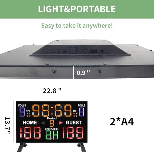Basketball Digital Scoreboard with Remote,Battery Powered Portable Tabletop Electronic Scoreboard with 75dB Buzzer,Countdown Timer & Score for Games - style: black with shot clock