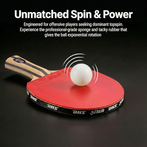 DHS Ping Pong Paddles with Fabric Paddle Cover Case，Sticky Rubber for Max Spin, 7-Ply Wood Table Tennis Racket, Tournament Ready - style: 4002-Shakehand