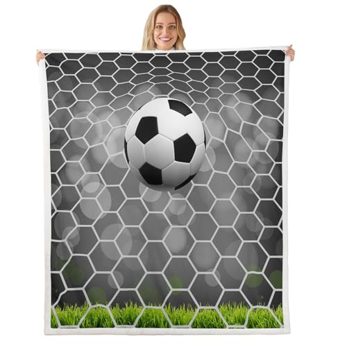 Soccer Sherpa Football Field Goal Blanket Throw - Summer Sports Games Fleece Blanket - Fantasy Bubble Fuzzy - Kids Girls Teens Baby - 30"x40" Green White - color: Multi 42, size: Baby(30"x40")