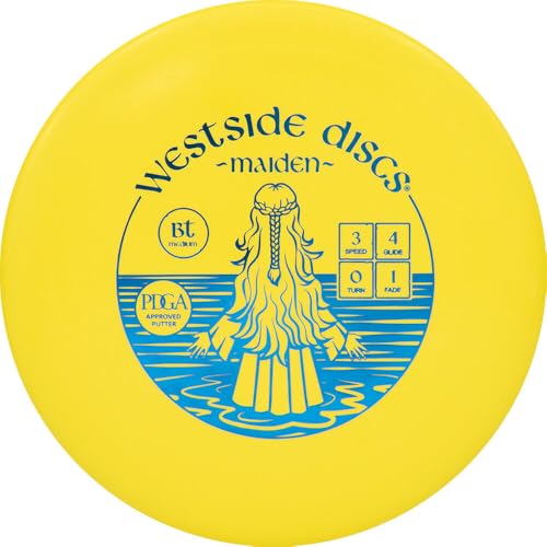 Westside Discs BT Medium Maiden Disc Golf Putter | Neutral Putt & Approach Disc | Grippy BT Medium Plastic | Straight Putting & Controlled Approach Shots | 170-176g - color: Yellow