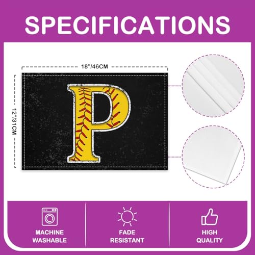 Erosebridal Initial Placemats 12x18 inch Set of 4 Boys Baseball Monogrammed Place Mats for Kitchen Table | Softball Sports Gaming Table Place Mats Yellow Letter P Heat Resisting Placemats - color: Yellow P