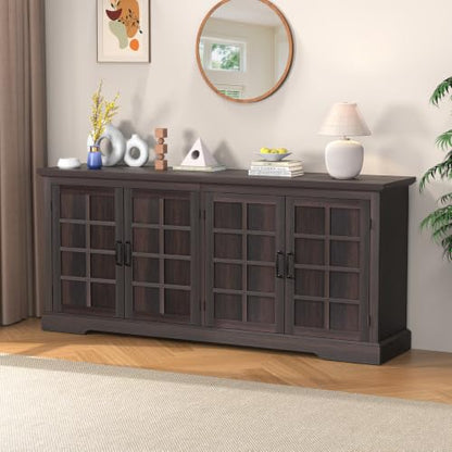 Bigbiglife 70.2" Wood Buffet Cabinet, Farmhouse Buffet Sideboard Cabinet with 4 Doors and Adjustable Shelves, Coffee Bar Wine Bar Storage Cabinet for Kitchen, Living Room, Chocolate Brown - color: Chocolate Brown