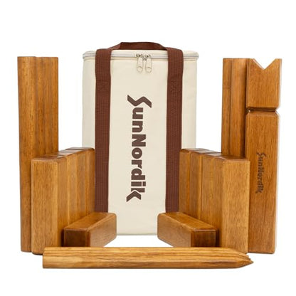SunNordik Kubb Yard Game Set, Giant Viking Chess Outdoor Tossing Game with Carry Bag, Rubber Wood Backyard Lawn Game for Kids & Beginner - color: Yellow Brown