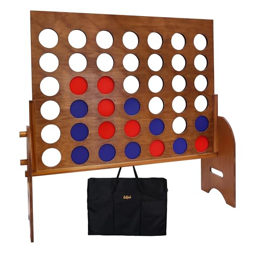 GOTHINK Giant 3Ft Four in a Row Yard Game with Carrying Case Indoor Outdoor Family Game - color: Wooden 3ft Giant Four in a Row Game