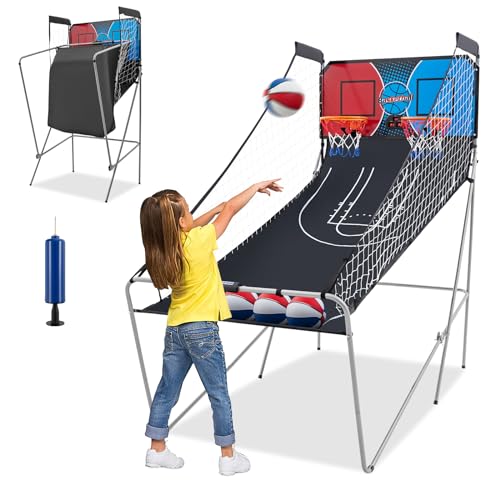 GLACER Basketball Arcade Game, Basketball Game Machine with 8 Modes, LCD Scoreboard, 4 Balls & Pump, Indoor/Outdoor Foldable Dual Shot Multiplayer Hoop for Kids and Adults (Red) - color: Red