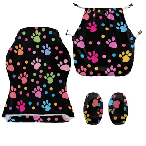 Stretchable Office Chair Covers with Armrest Covers Colorful Paw Prints Gaming Chair Cover Cat Scratch Proof Spandex Rotating Boss Chair Slipcovers Easy to Install with Long Zipper - color: Colorful Paw Prints