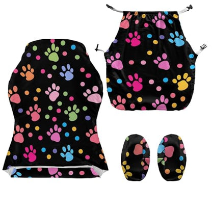 Stretchable Office Chair Covers with Armrest Covers Colorful Paw Prints Gaming Chair Cover Cat Scratch Proof Spandex Rotating Boss Chair Slipcovers Easy to Install with Long Zipper - color: Colorful Paw Prints