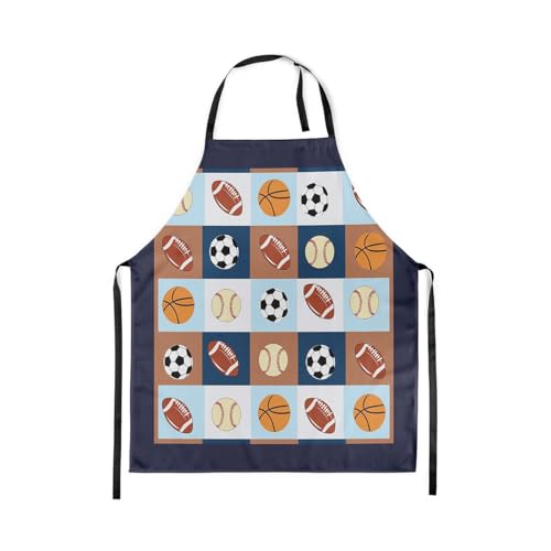 Manfei Ball Sports Kids Kitchen Apron - color: Brown Blue