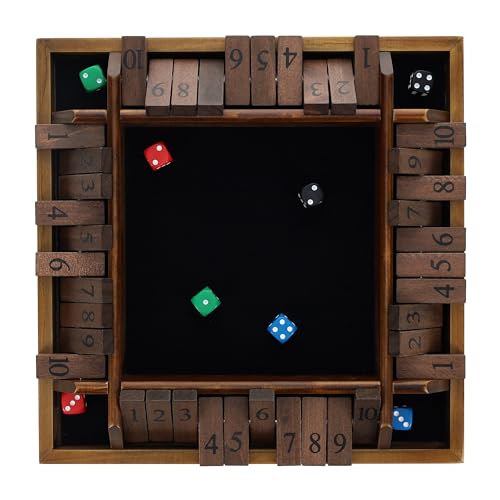Pacific Shore Games Shut the Box Game 4 Player, Walnut Stained Wood, Dice Games, Wooden Board Games for Adults, 10 Number Tiles, 12 inch Board - color: Walnut