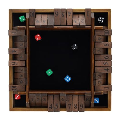 Pacific Shore Games Shut the Box Game 4 Player, Walnut Stained Wood, Dice Games, Wooden Board Games for Adults, 10 Number Tiles, 12 inch Board - color: Walnut