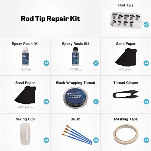 OJYDOIIIY Fishing Rod Tip Repair Kit with Glue,Complete Supplies for Fishing Pole Tip Replacement with Rod Epoxy,Top Eyelets and Wrapping Thread - size: Small-Medium