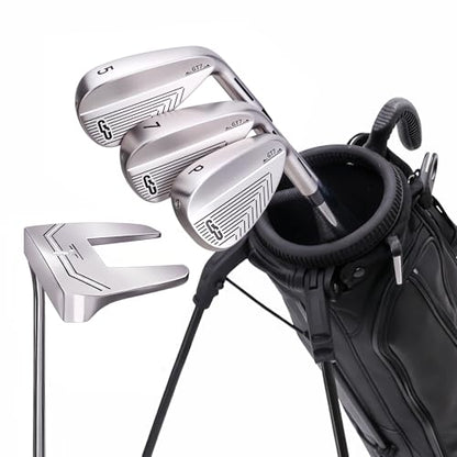 Golf Club Set - Starter Golf Clubs for Men with Sunday Stand Bag - 5-Piece Game Improvement Irons Set Including 5i, 7i, PW, Putter, and Bag. Premium 431 Stainless Steel, Hollow Body Design - color: Silver