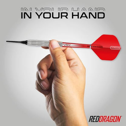 RED DRAGON Hell Fire 20g Soft Tip Darts Set - 85% Tungsten Parallel Barrels, Hardcore Flights & Durable Shafts - Precision Darts for Electronic Dartboards