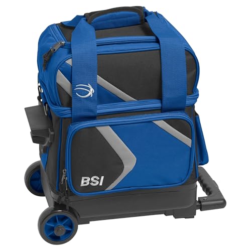 BSI Dash Roller Bowling Bag with Smooth Rolling Wheels, Padded Ball Compartment, Retractable Locking Handle, & Shoe Pocket - color: Black/Blue/Gray, style: Single