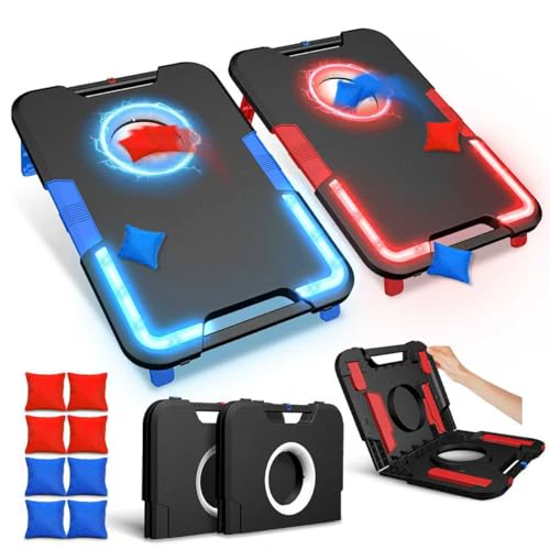 LED Cornhole Board Set, Light-Up and Travel Cornhole Boards Games Set, Corn Holes Outdoor Game, Corn Hole Game Set w/ 2 Boards, 8 Beans Bags for Backyard, Beach, Lawn
