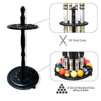 SUPERDIAMOND Pool Stick Holder Floor Stand - Round Billiard Cue Rack Pool Table Accessories Holds 10 Pool Cues Wooden Freestanding Pool Cue Rack for Game Room Billiard Room Decor, Black - size: 10 Cues, style: SU-10-Billiard Cue Racks-black