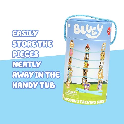Bluey Stacking Game – Spin, Balance & Play with 15 Fun Character Pieces & Sticks, Exciting Wooden Stacking Game for Kids, Toddlers & Families Ages 3+ - style: Stacking Game