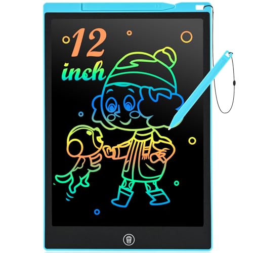 cimetech LCD Writing Tablet, Toys Gifts for 3-8 Year Old Girls Boys, 12 Inch Colorful Drawing Pad for Kids Doodle Board, Christmas Stocking Stuffers Birthday Gifts for Toddler Travel Activities, Blue - color: 12'' Blue