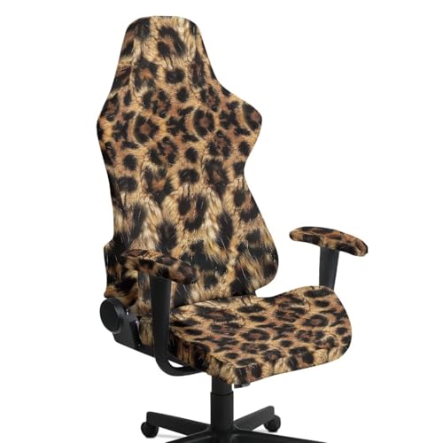 Suobstales Brown Leopard Pattern Gaming Chair Covers, Stretchable Computer Chair Cover Ergonomic Office Chair Cover Anti Cat Scratch Protection Computer Chair Slipcovers, Anti-Slip Racing Chair Covers - color: Brown Leopard