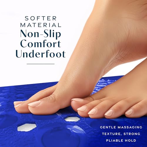 SlipX Solutions Power Grip Bathtub Safety Mat | Precision Grip Technology for Longer, Stronger, & Softer Wet Surface Protection | Clear Blue 39"x16" - color: Clear Blue