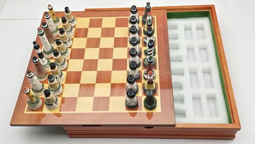 Lighthouse Themed Collectible Chess Set with Wooden Storage Board, Complete 32 Piece Hand Painted Resin Lighthouse Chess Pieces, Nautical Coastal Decor Chess Board Game Set for Adults Gift