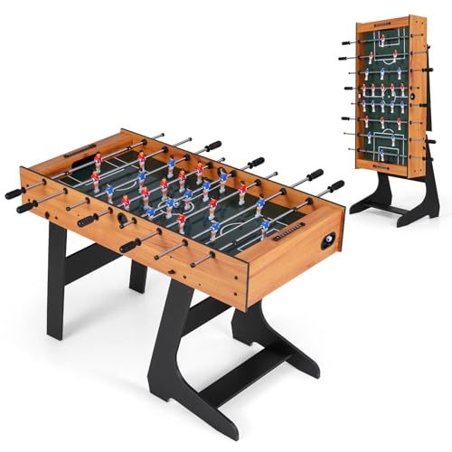 GYMAX Folding Foosball Table, Freestanding Soccer Game Table with 2 Balls for Family, Home, Game Room Teens Adult - style: Natural,48 inch