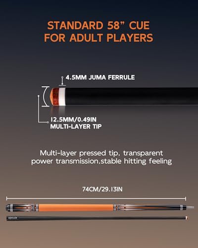 KONLLEN Carbon Fiber Pool Cue 2.0, 58-inch Low Deflection Billiard Stick for Adults with 12.5mm Tip and Pro Taper - color: 010 AK-15YF 2.0-yellow