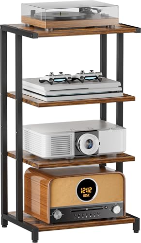 4-Tier Media Storage Stand, Audio Media Rack for Living Room, Gaming Room, Music Studio, Wooden Game Console Shelf for TV Accessories/Audiovisual Equipment/Optical Disc/PS4, Black - color: Black