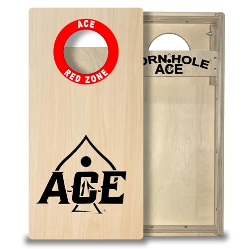 CornholeAce Tailgate Size Cornhole Boards - Regulation 6 inch Hole - Measures 32 inches by 16 inches - Perfect for Travel, Vacations, Beaches, Tailgating, Picnics or Camping - color: ACE Red Zone