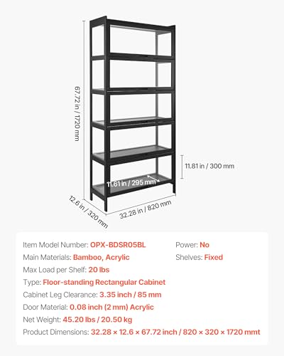 VEVOR Display Cabinet with Acrylic Doors, 68 in Tall 5-Tier Curio Cabinet, Natural Wooden Fame, Collectibles Toy Organizers Rack & Display Case, Bookshelf for Home, Office, Playroom, Living Room - size: 68in
