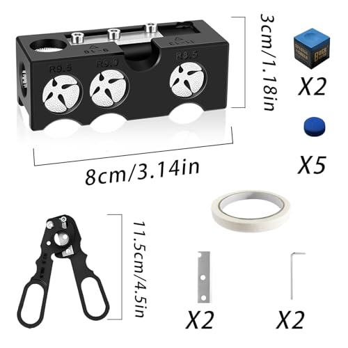 11-in-1 Billiards Pool Cue Tip Shaper, Large and Small Pool Cue Tips Kit, Pool Cue Shaper