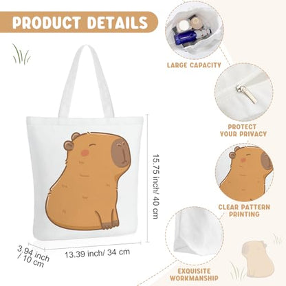 Sieral 2 Pcs Animal Lover Bag Gift for Women Travel Canvas Tote Portable Zipper Pouch Canvas Reusable Grocery Tote - style: Capybara