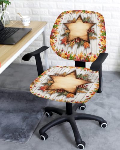 Savannan Office Chair Cover, Autumn Maple Leaf on Wood Grain Protective Stretch Elastic Universal Cover for Desk Task Chair,Computer Rotating Chair 1 Pcs Pine Cones Leaves