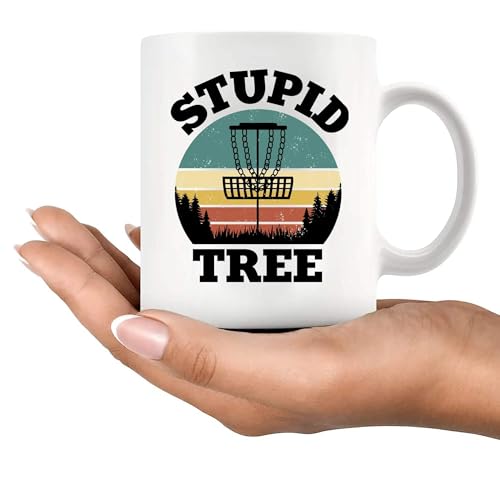 Panvola Stupid Tree Disc Golf Gifts Funny Disc Golf Player Gifts For Dad Mom Grandpa Grandma From Son Daughter Husband Wife Novelty Drinkware Ceramic Mug (White, 11 oz)