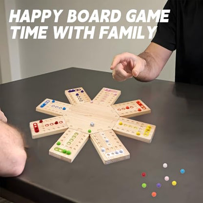 Wooden Board Game, Family Party Game for 2 to 8 Players, Includes 3 Hubs, 32 Marbles and 16 Dice