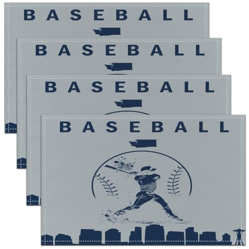 Erosebridal Baseball Place Mat Set of 4 Softball Placement Mats Sports Games Placemats Athlete City Silhouette Table Mats for Kitchen Dining Table, Navy Blue Grey - color: Navy Blue Grey