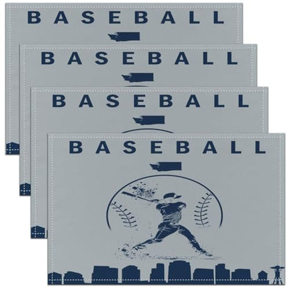 Erosebridal Baseball Place Mat Set of 4 Softball Placement Mats Sports Games Placemats Athlete City Silhouette Table Mats for Kitchen Dining Table, Navy Blue Grey - color: Navy Blue Grey