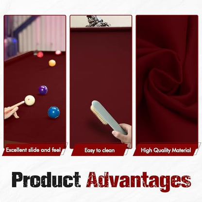 Pool Table Felt Cloth Billiard Cloth with 6 Pcs Cloth Strips and Staple Remover Pool Table Felt Replacement Kit Parts - color: Burgundy, size: 7ft